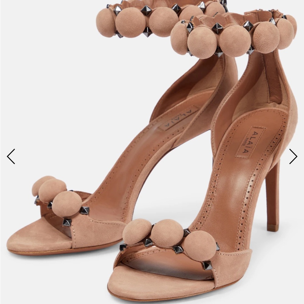 Alaia Nude Suede Heels with Embellishments - Picture 5 of 16